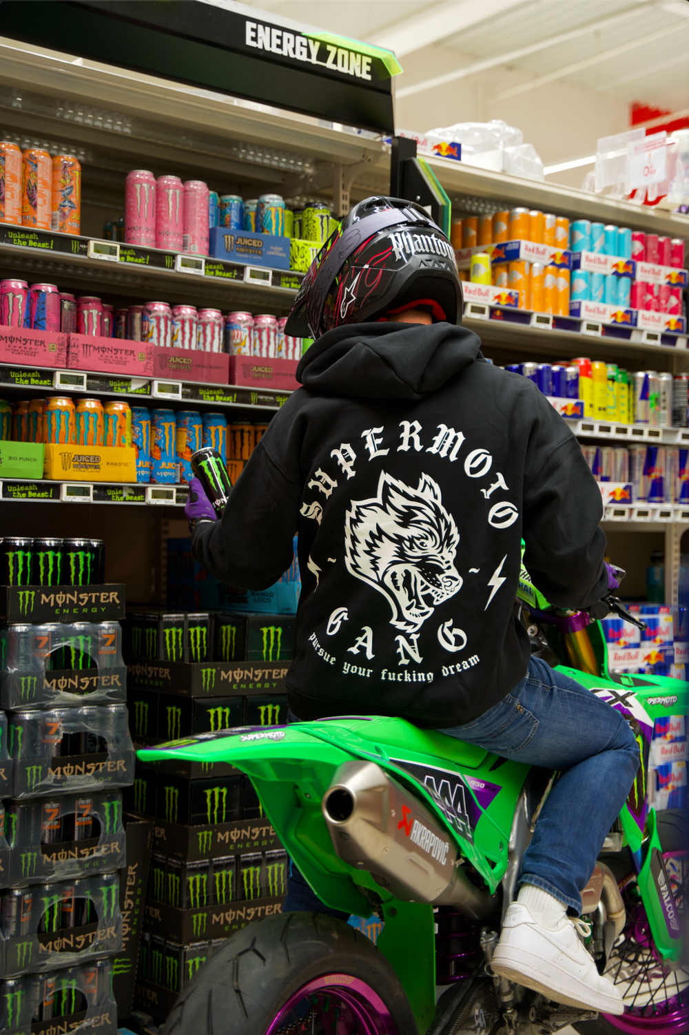Hoodie sweat à capuche Wolf SUPERMOTO GANG® - Noir